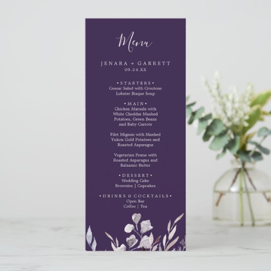Winter Greenery | Plum Wedding Dinner Menu (Staand voorkant)