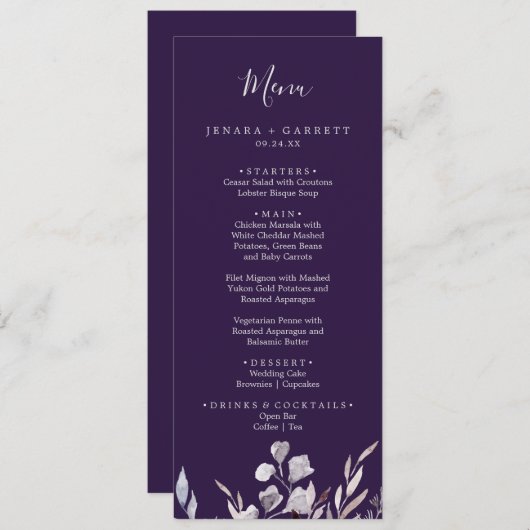 Winter Greenery | Plum Wedding Dinner Menu (Voorkant / Achterkant)
