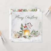 Winter Greenery Red Berry Bird kerstkaart Kaart (Voorkant / Achterkant in situ)