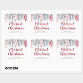 Winter Greenery Red Script Merriest Kerstmis Vierkante Sticker (Vel)
