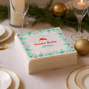 Winter Greenery Santa Hat Christmas Baby shower Servet