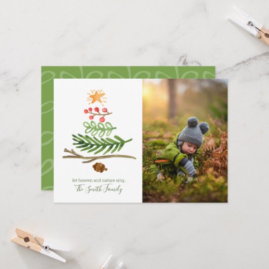 Winter Greenery Waterverf kerstboom Kaart (Voorkant / Achterkant in situ)