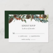 Winter Greenery Waterverf Pine Cone Wedding RSVP Kaartje (Voorkant / Achterkant)