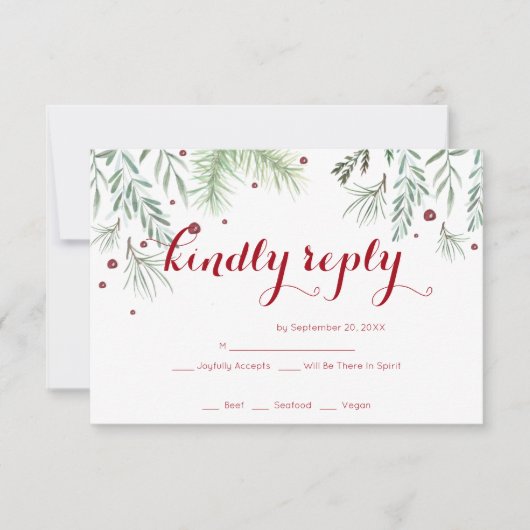 Winter Greenery Wedding RSVP Kaartje (Voorkant)
