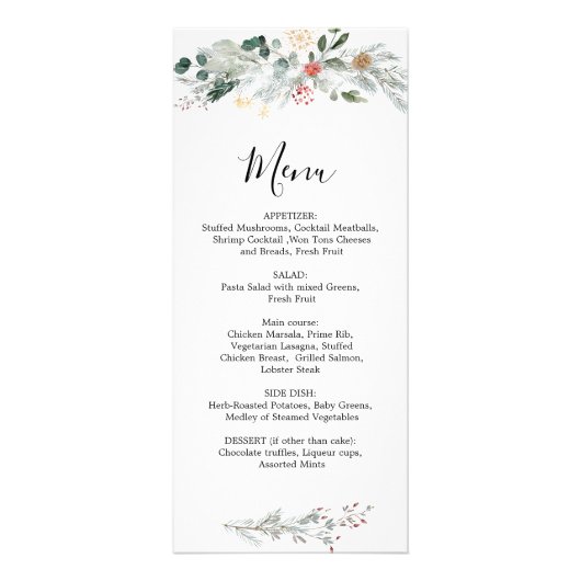 Winter Greenery Wedfeest Menu (Voorkant)