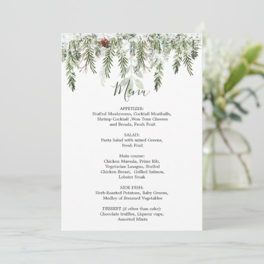 Winter Greenery Wedfeest Menu (Staand voorkant)