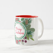 Winter Greenery Wreath Merry Kerstmis Tweekleurige Koffiemok (Voorkant rechts)