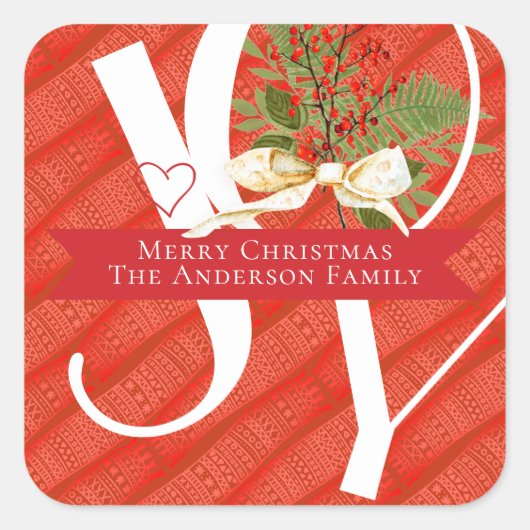 Winter Greens Red Joy kerstfeestdag Vierkante Sticker (Voorkant)