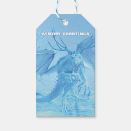 Winter Greetings. Ice dragon with antlers Cadeaulabel