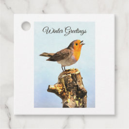 Winter Greetings. Robin singing  Bedankjes Labels
