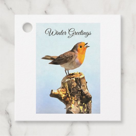 Winter Greetings. Robin singing  Bedankjes Labels (Voorkant)