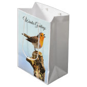 Winter Greetings. Robin singing Medium Cadeauzakje (Voorkant Gekanteld)