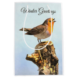Winter Greetings. Robin singing  Medium Cadeauzakje