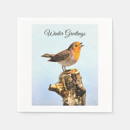 Winter Greetings. Robin singing  Servet (Voorkant)