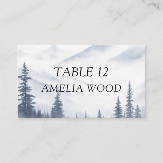 Winter Grijze Bergen Bruiloft Plaatskaartje (Voorkant)