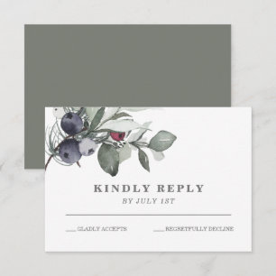 Winter groen en bessen bruiloft RSVP kaart