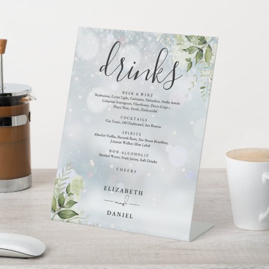 Winter groen wedding drankjes menu reclamebord met voetstuk