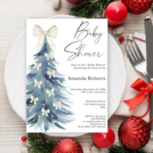 Winter groenblijvende boom met bogen baby shower kaart