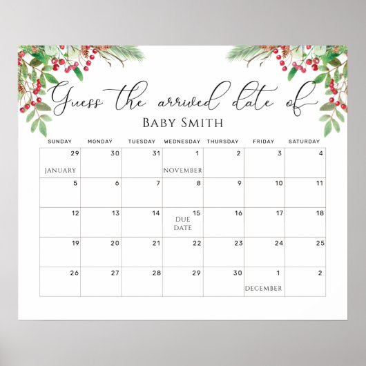 Winter groenblijvende kalender om de uitgerekende  poster (Voorkant)