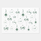 Winter Groene Kerst Monogram Bauble Ornamenten Inpakpapier Vel (Voorkant 2)