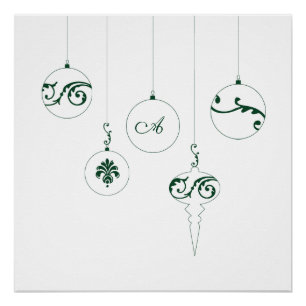 Winter Groene Monogram Bauble Kerstversieringen Perfect Poster