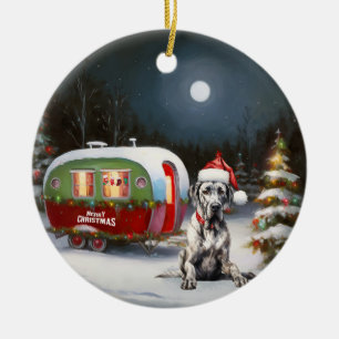 Winter Grote Dane Karavaan Kerstmis Avontuur Keramisch Ornament