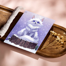 Winter Guardian : Snowy Arctic Fox Glossy Poster Perfect Poster