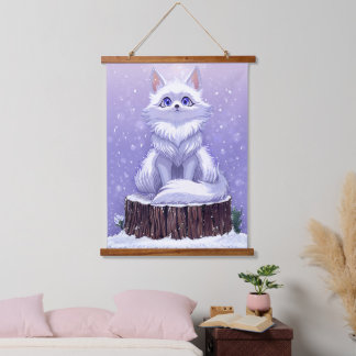 Winter Guardian: Whimsical Poolvos in het wild Hangend Wandkleed