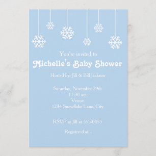Winter Hanging Snowflakes Light Blue Invitation Kaart