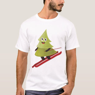 Winter Happy Pine Tree op Ski Mannen T-shirt