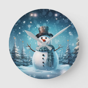 Winter Happy Snowman Clock Ronde Klok