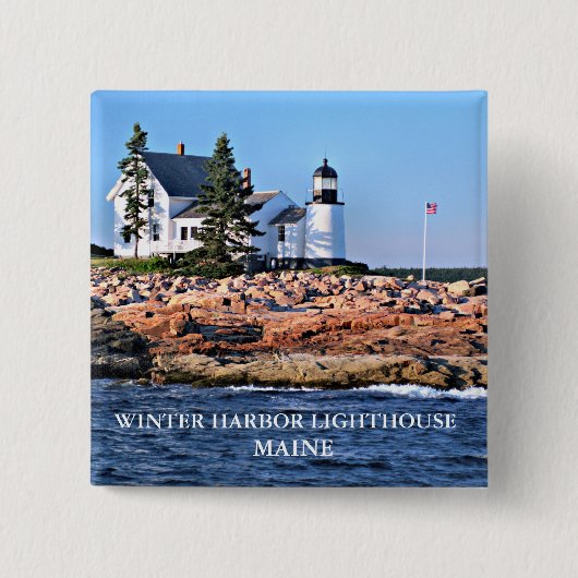 Winter Harbour-vuurtoren, Maine Vierkante Button 5,1 Cm (Voorkant)