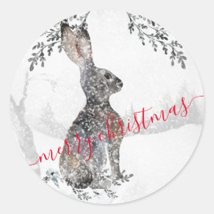 Winter Hare Rabbit Snowy Woodland Scene Ronde Sticker