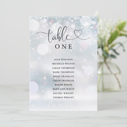 Winter Hart Script Tafelnummer Zitkaart (Staand voorkant)