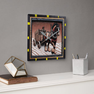 Winter Haul:  Charred Wood Clydesdale Vierkante Klok