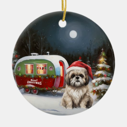 Winter Havanese Caravan Kerstavontuur Keramisch Ornament (Voorkant)