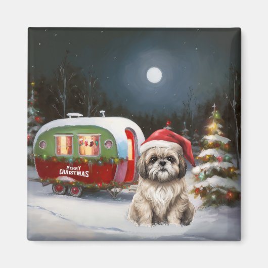 Winter Havanese Caravan Kerstavontuur Magneet (Voorkant)