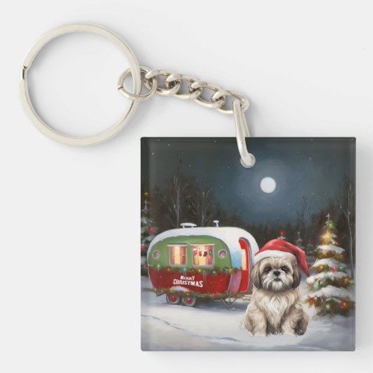 Winter Havanese Caravan Kerstavontuur Sleutelhanger (Voorkant)