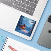 Winter Hearth - Square Vinyl Sticker (Laptop met iPhone)