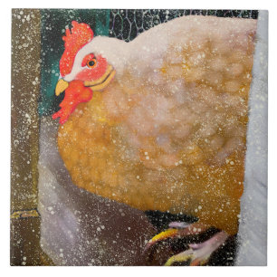 Winter Hen Ceramic Kitchen Tile Tegeltje