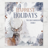 Winter hert uil bos sneeuwbos schilderachtig wijn etiket (Enkel label)