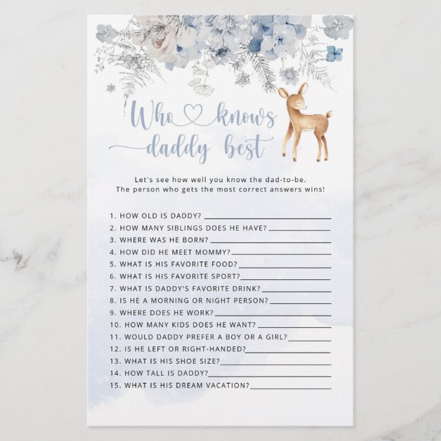 Winter herten blauw Wie weet papa beste spel (Voorkant)