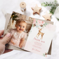 Winter Herten blush roze foto bedankkaart