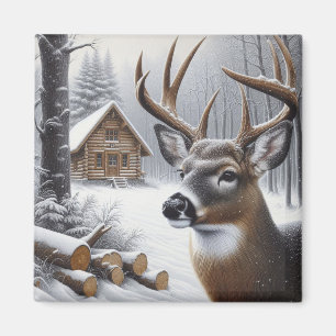 Winter herten/Bok kunst Magneet