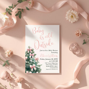 Winter Het is koud buiten Roze strik Meisje Baby S Kaart