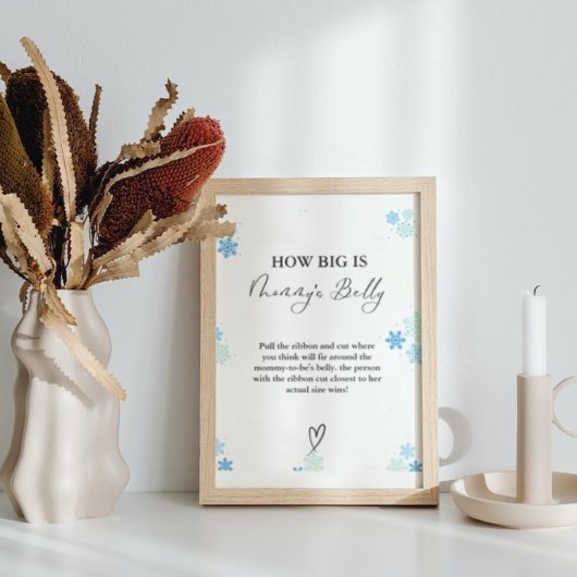 Winter Hoe groot is mama's buik Baby shower Game Poster