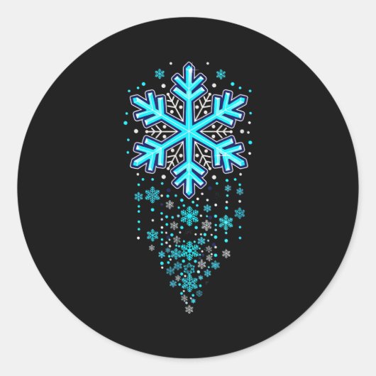 Winter Holiday Apparel - Blue Snowflake Cascade, I Ronde Sticker (Voorkant)