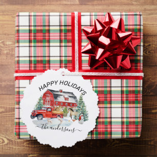 Winter Holiday Barn Farm Animals Handgeschreven na Ornament Kaart