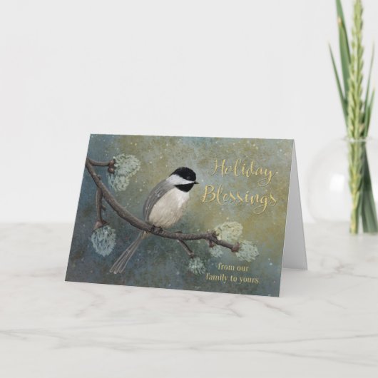 Winter Holiday Blessings van Family Chickadee Kaart (Voorkant)