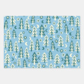Winter Holiday Blue Green Trees Pattern Gift Inpakpapier Vel (Voorkant 3)
